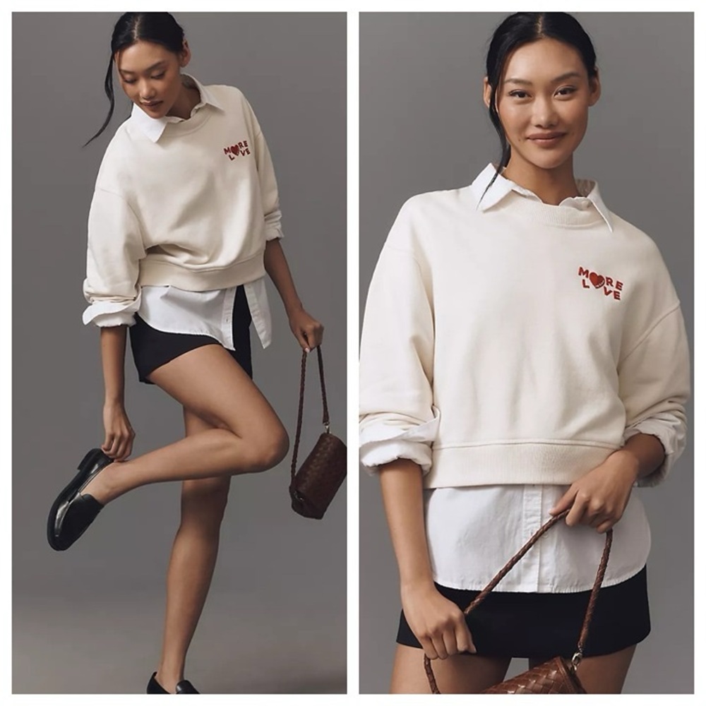rag & bone Ivory Embroidered More Love Sweatshirt